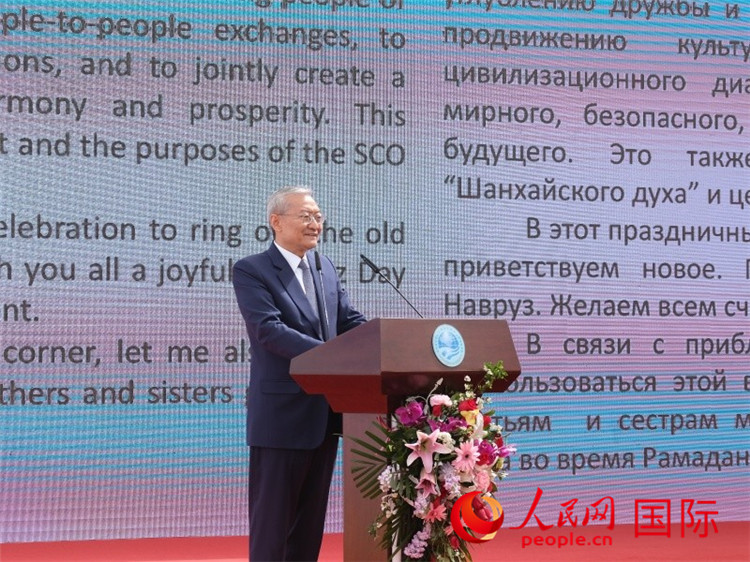 上海合作組織秘書長張明致辭。人民網(wǎng) 褚夢琦攝