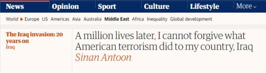 【世界說(shuō)】伊拉克作家刊文痛斥美國(guó)：100萬(wàn)人喪生，就是美國(guó)恐怖主義在伊拉克造成的后果 無(wú)法原諒！