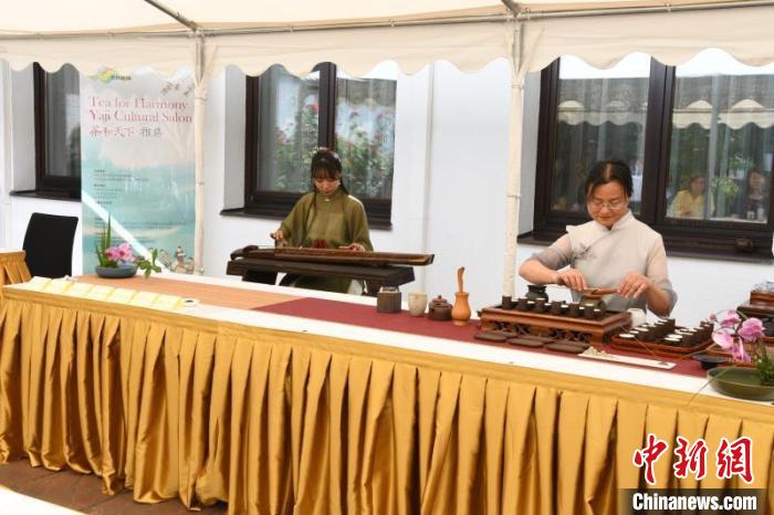 圖為余亞麗茶藝展示，王曉嬋古琴演奏 柏林中國文化中心供圖。