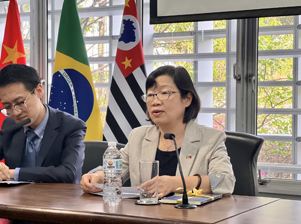 中國駐圣保羅總領(lǐng)事陳佩潔致辭。中國駐圣保羅總領(lǐng)館供圖