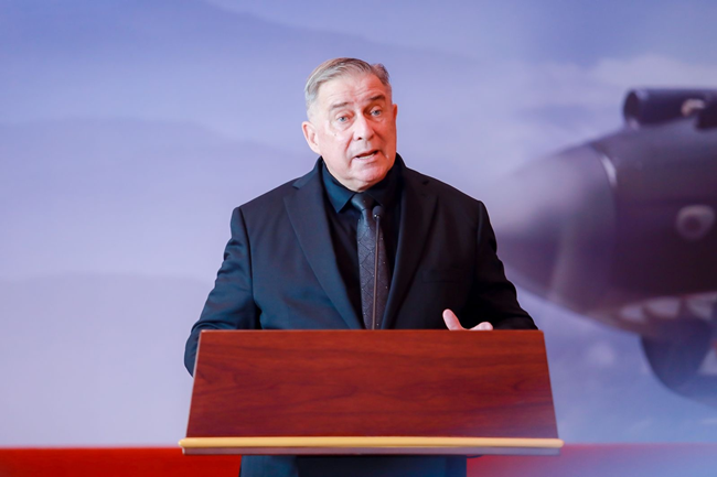 2023年10月30日，美中航空遺產(chǎn)基金會主席杰弗里·格林在中國人民抗日戰(zhàn)爭紀念館的活動中發(fā)表講話。中國人民對外友好協(xié)會供圖