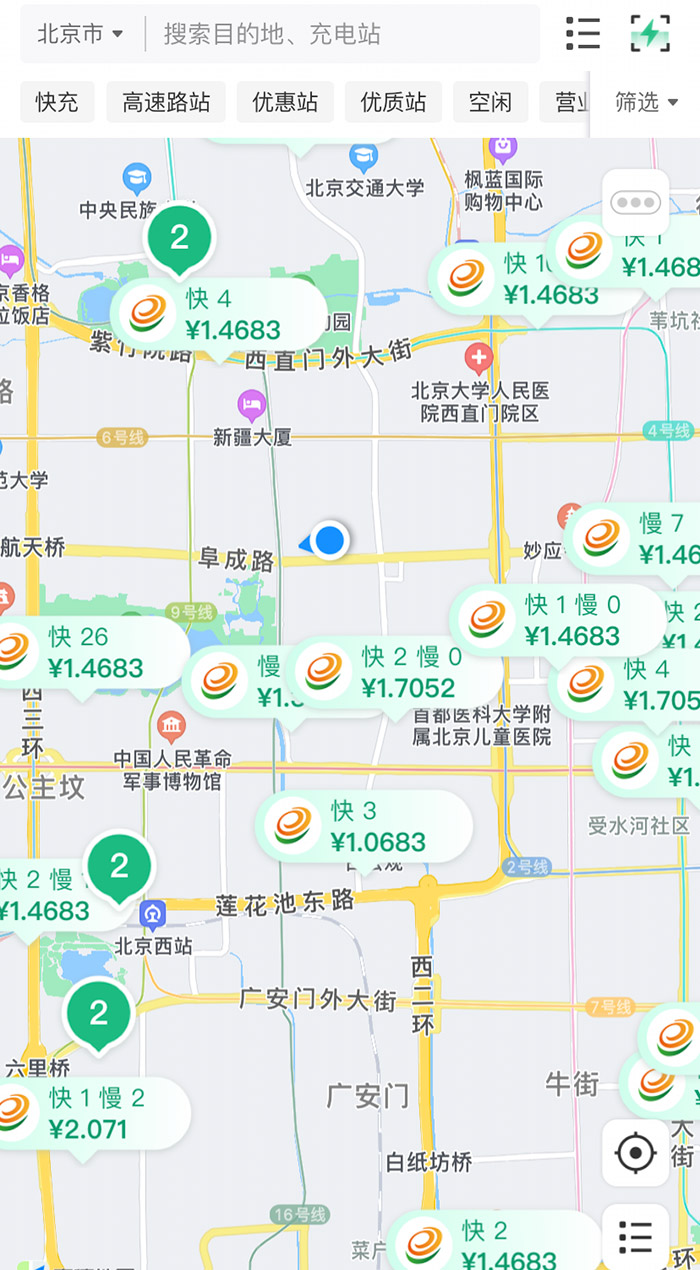 中新財(cái)經(jīng)查詢相關(guān)充電APP發(fā)現(xiàn)，電價(jià)平峰時(shí)段，快充樁的價(jià)格普遍在1.4元度左右。