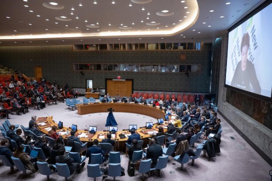 這是2023年11月20日在位于紐約的聯(lián)合國(guó)總部拍攝的安理會(huì)“共同發(fā)展促進(jìn)持久和平”公開(kāi)辯論會(huì)現(xiàn)場(chǎng)。中國(guó)作為輪值主席，倡議聯(lián)合國(guó)安理會(huì)20日舉行主題為“共同發(fā)展促進(jìn)持久和平”的公開(kāi)辯論會(huì)。新華社發(fā)（聯(lián)合國(guó)供圖/埃斯金德·德貝卜攝）