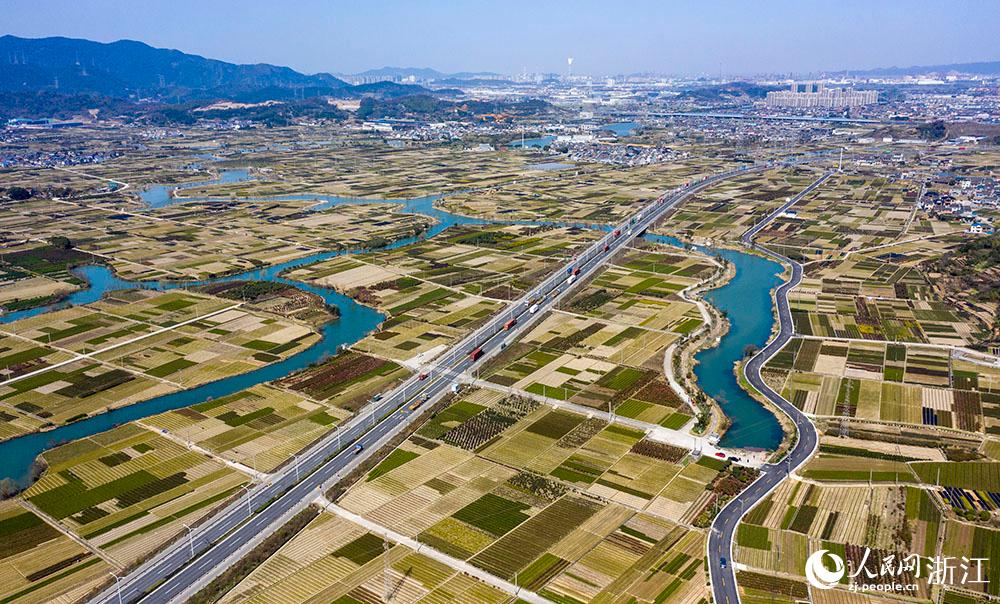 寧波市北侖區(qū)柴橋街道的萬畝花田猶如打翻的調(diào)色盤。人民網(wǎng) 章勇濤攝