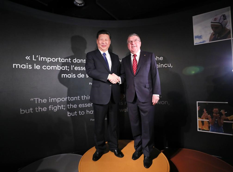 2017年1月18日，習(xí)近平主席在位于瑞士洛桑的國際奧林匹克博物館會見時任國際奧林匹克委員會主席巴赫。