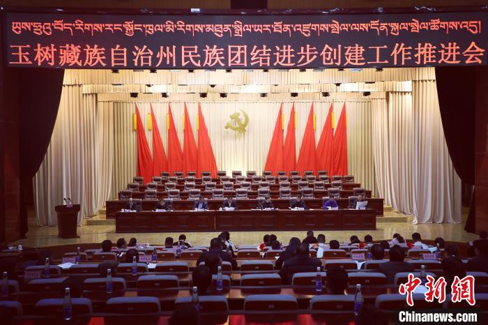 圖為玉樹州民族團結(jié)進步創(chuàng)建工作推進會現(xiàn)場?！『F龍 攝