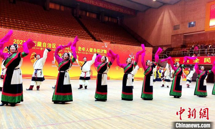 圖為西藏老年舞蹈隊(duì)齊跳傳統(tǒng)鍋莊舞?！∝暽＠?攝